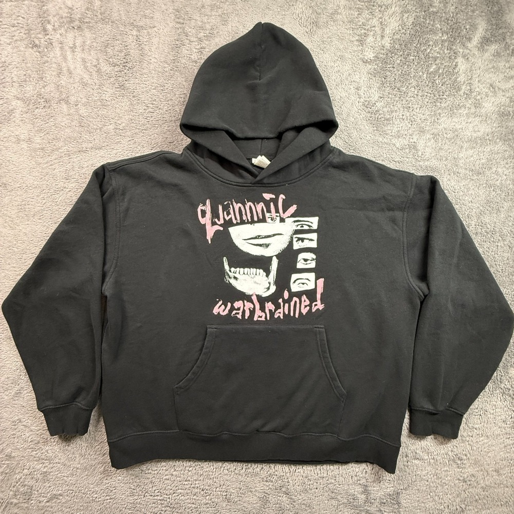 Quannic Warbrained Indie Band Tour Hoodie Merch Mens XL Black Fleece Pullover